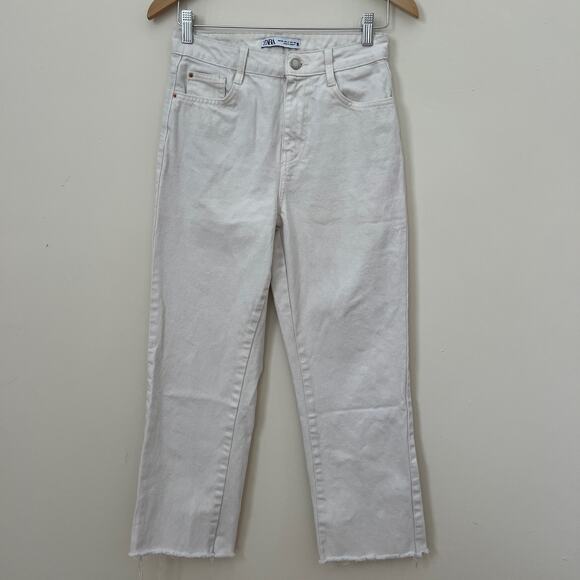 Zara Womens Ecru Cropped Jeans Size 4 - Picture 1 of 10